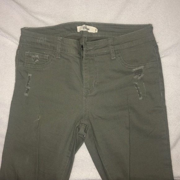 Olive Distressed Skinny Jeans Ripped Knee Ankle Raw Hem‎ Casual Size 5 - Picture 4 of 10